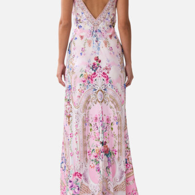 CAMILLA V-neck Long Bias Slip Dress With Train Palatial Pastels - Image 2