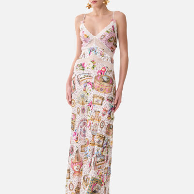 CAMILLA V-neck Long Bias Slip Dress With Train - Image 1