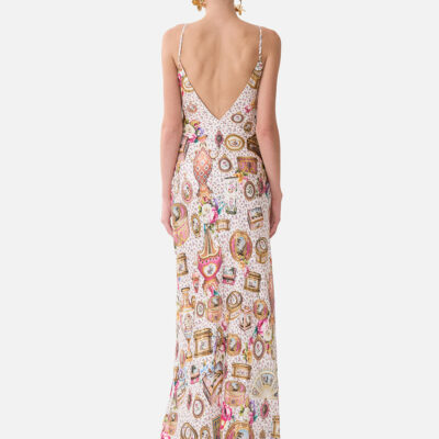 CAMILLA V-neck Long Bias Slip Dress With Train - Image 2