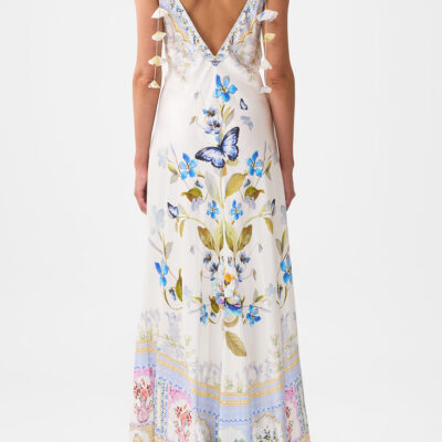 CAMILLA V-neck Long Bias Slip Dress With Train Botanical Ballads - Image 2