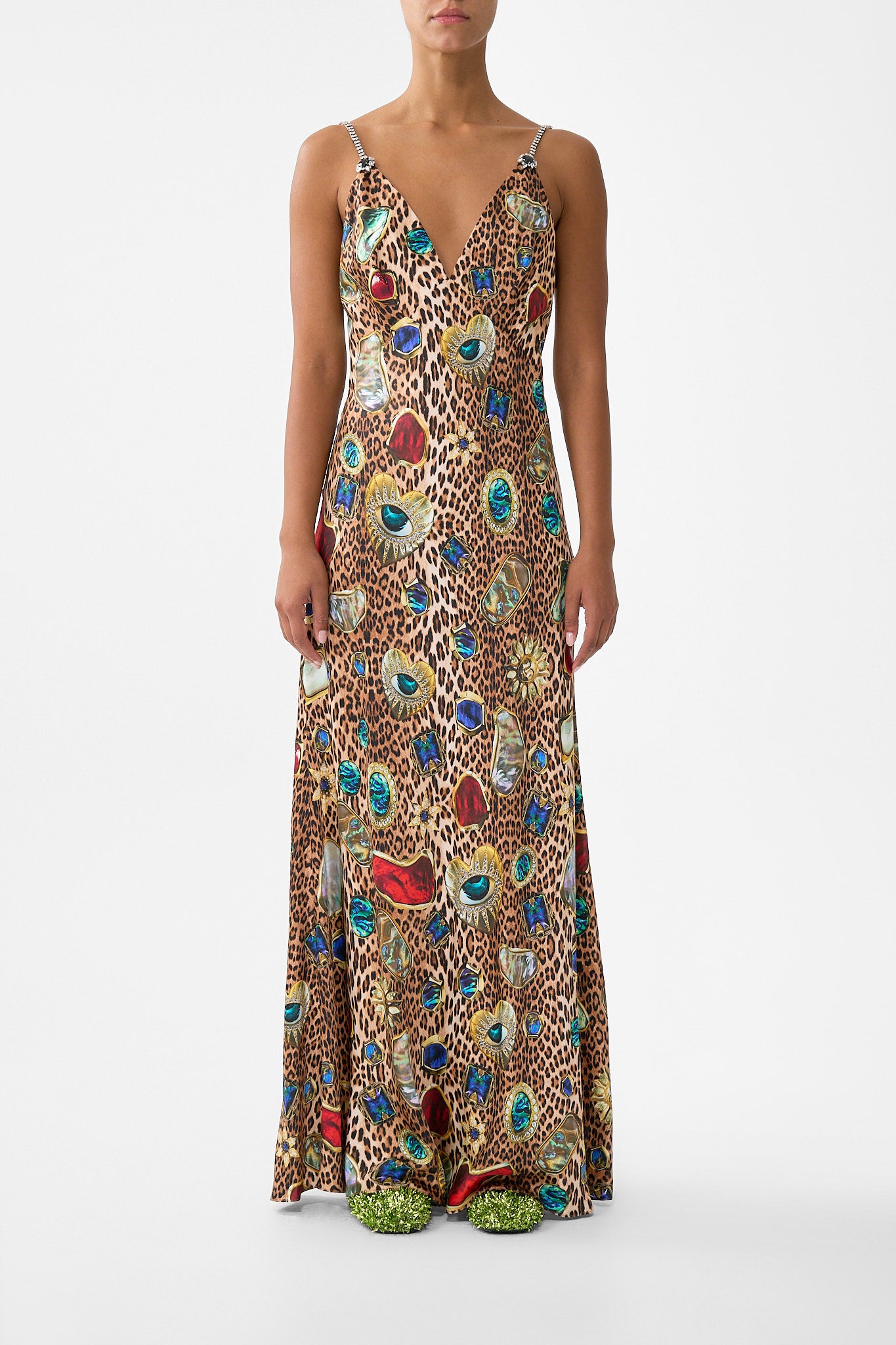 CAMILLA V-neck Full Length Bias Slip Dress Nazar Nirvana - Image 1