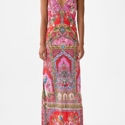 CAMILLA V-neck Full Length Bias Slip Dress Heirloom Empire - Image 1