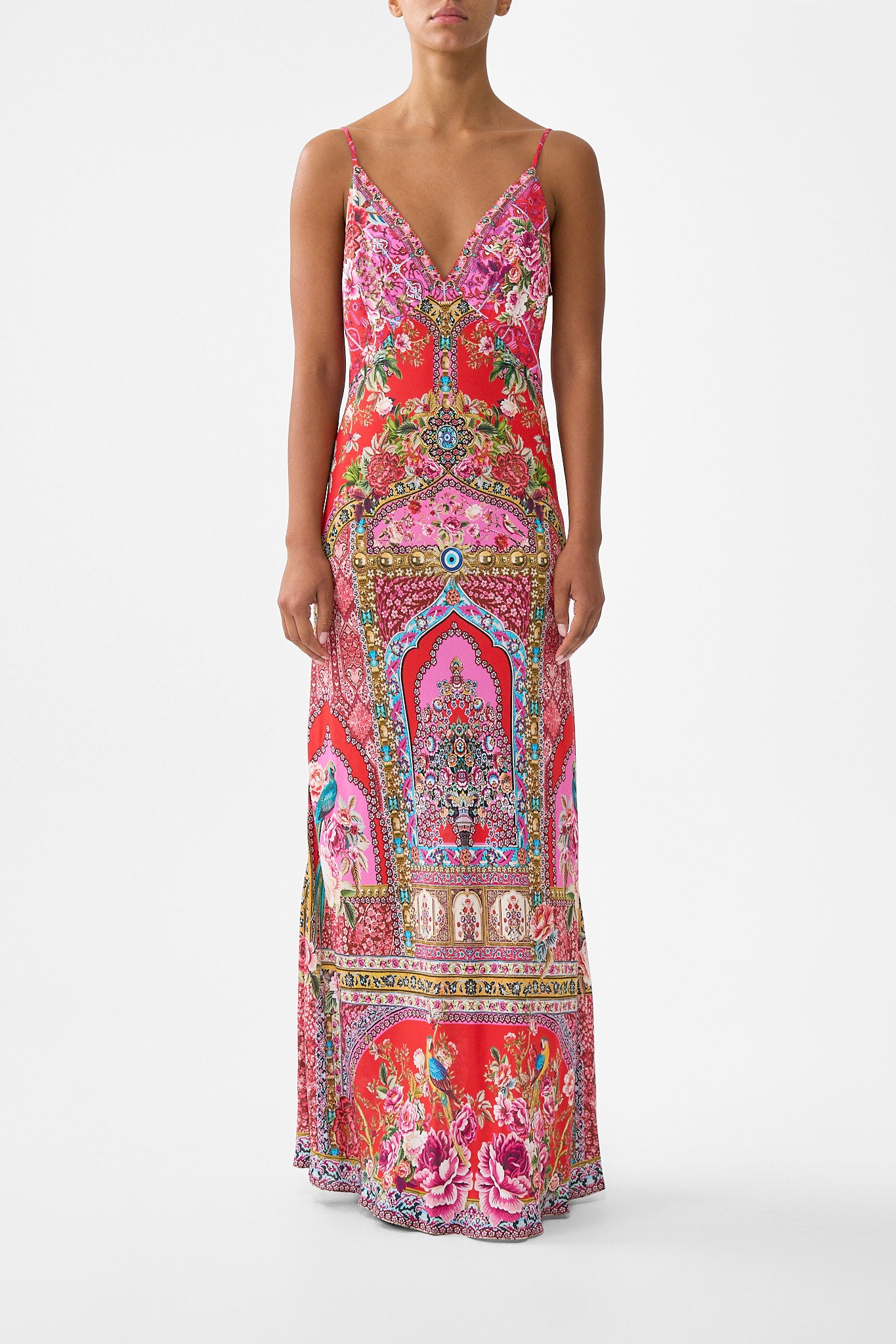 CAMILLA V-neck Full Length Bias Slip Dress Heirloom Empire - Image 1