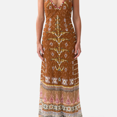 CAMILLA V-neck Full Length Bias Slip Dress Fabric OF Time - Image 1