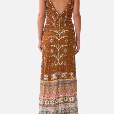 CAMILLA V-neck Full Length Bias Slip Dress Fabric OF Time - Image 2