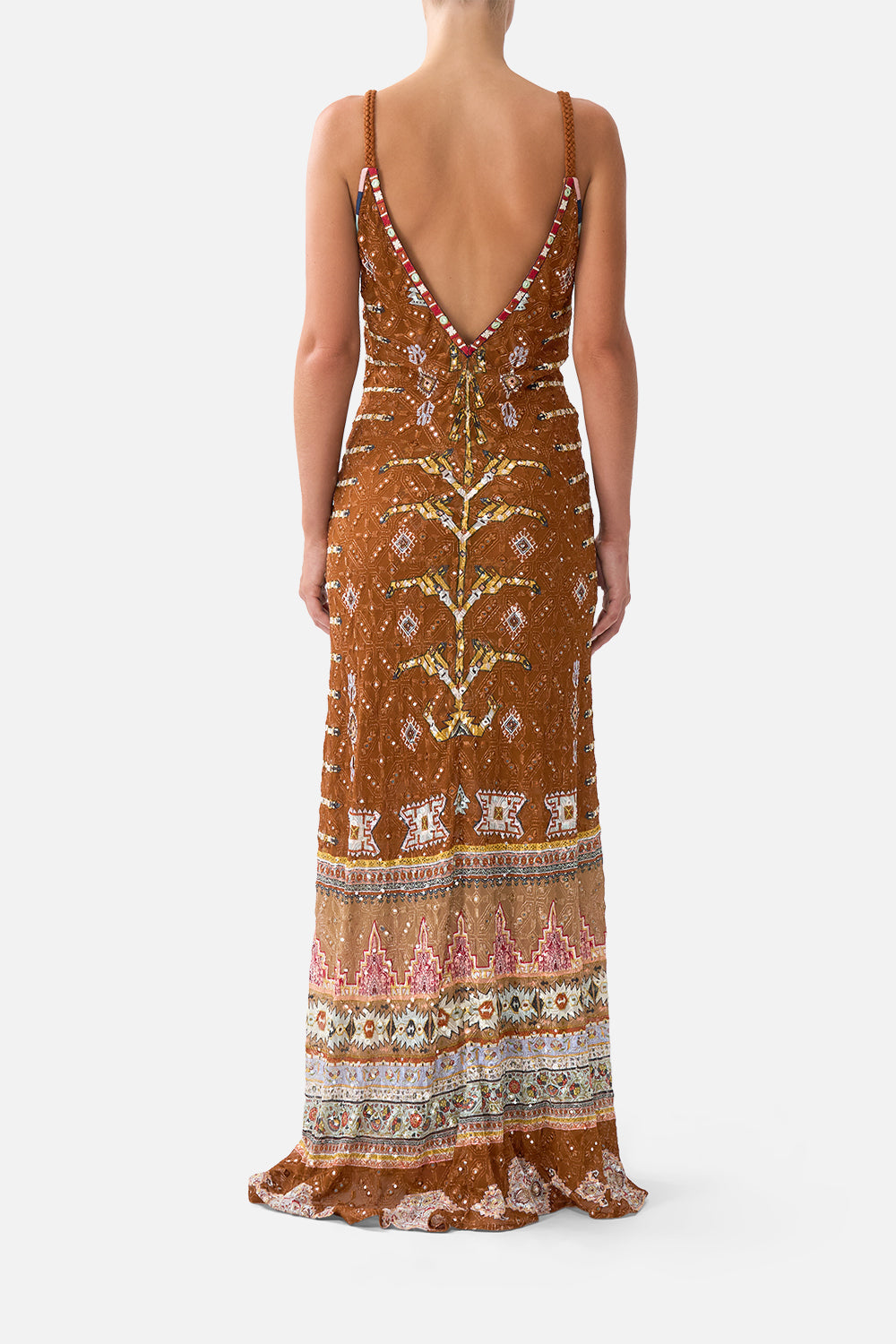 CAMILLA V-neck Full Length Bias Slip Dress Fabric OF Time - Image 2