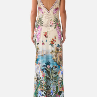 CAMILLA V-neck Full Length Bias Slip Dress Bodrum Botanicals - Image 2