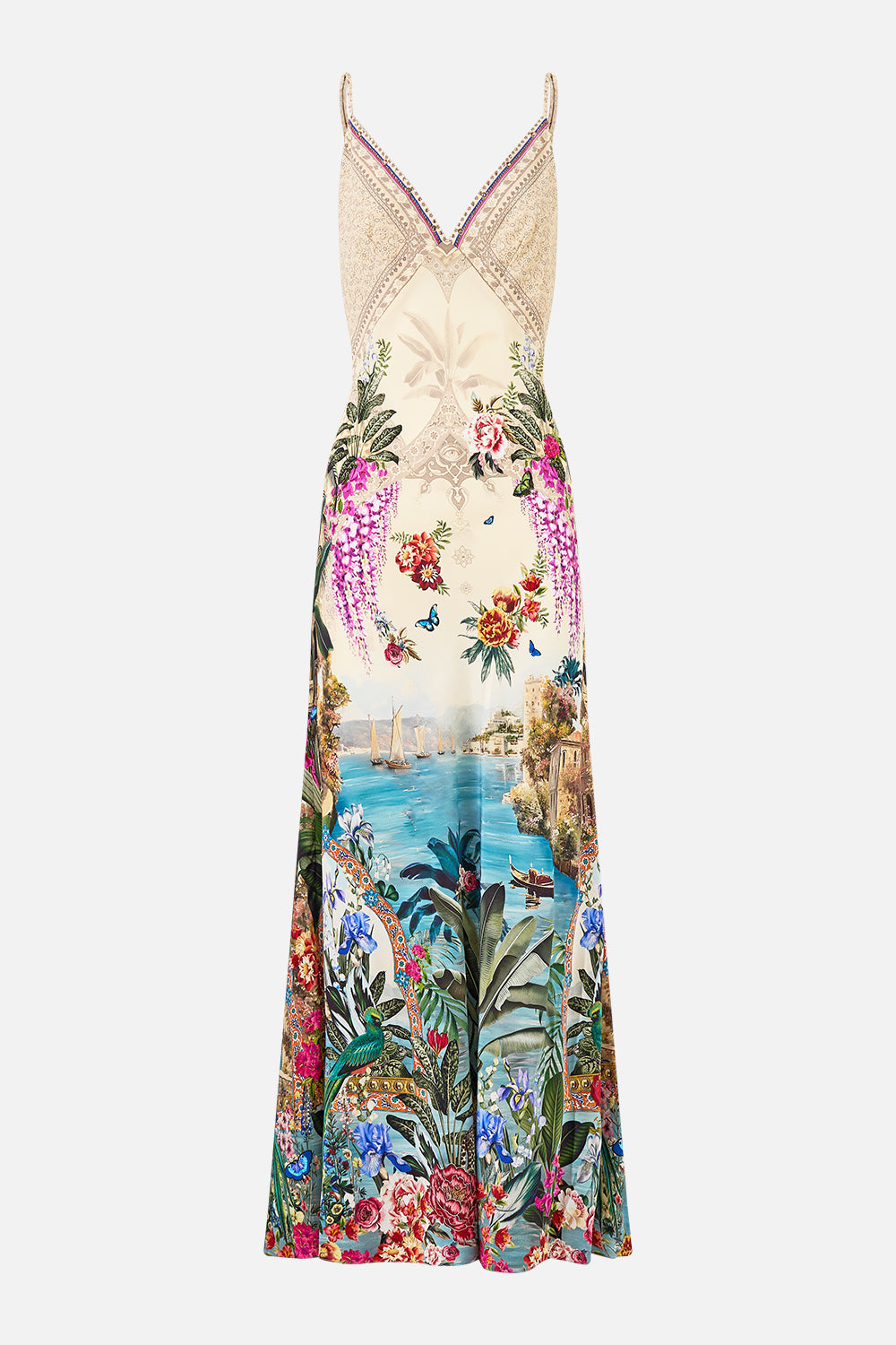 MNCAM131026140621135_3 CAMILLA V-neck Full Length Bias Slip Dress Bodrum Botanicals - Image 3