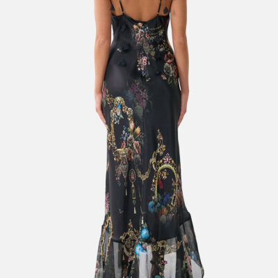 CAMILLA V Neck Slip Dress With Flounce Hem Night Garden - Image 2