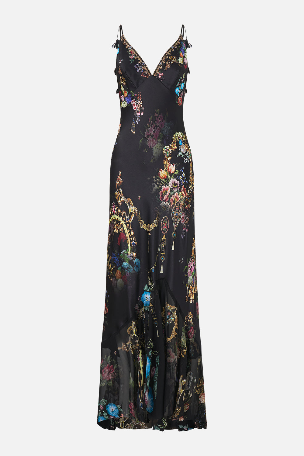 CAMILLA V Neck Slip Dress With Flounce Hem Night Garden - Image 3