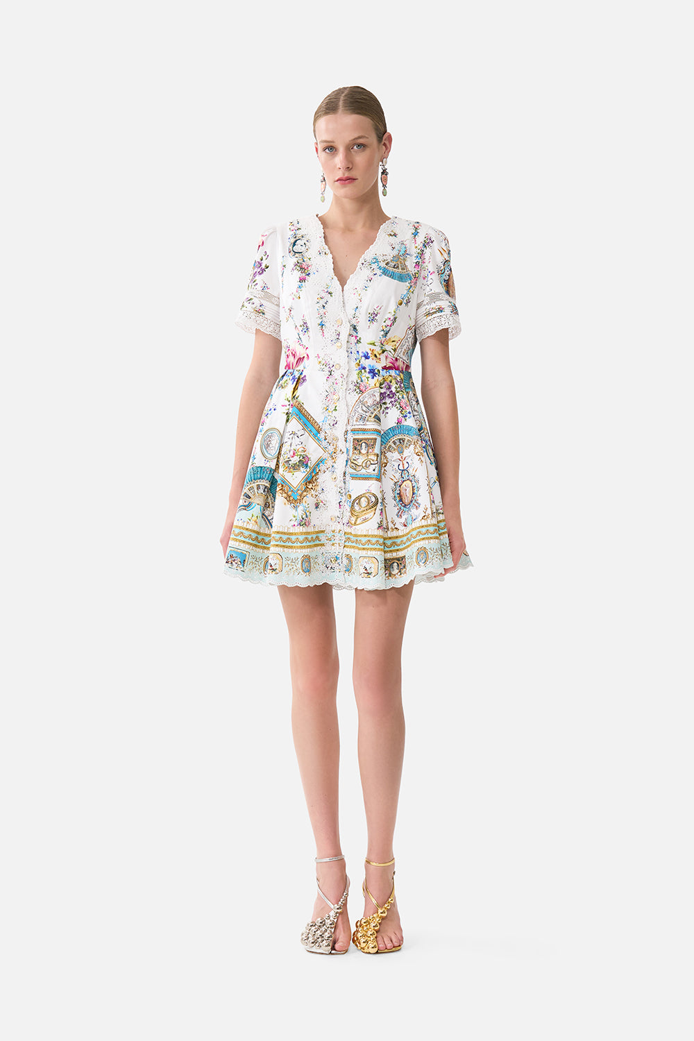CAMILLA V Neck Short Dress With Short Sleeves Art for the Artisans - Image 1