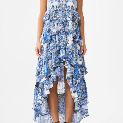 CAMILLA V Neck Ruffle High Low Dress A Tiled Wonderland - Image 1
