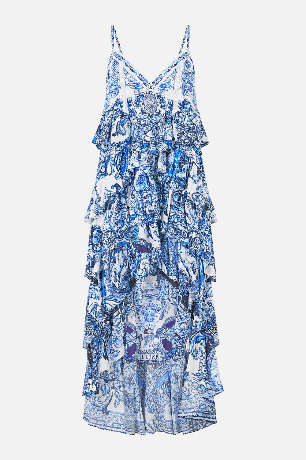 MNCAM131026140621153_3 CAMILLA V Neck Ruffle High Low Dress A Tiled Wonderland - Image 3