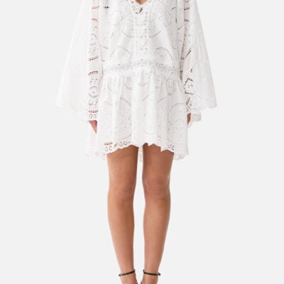 CAMILLA V Neck Relaxed Short Dress With Dropped Waist A Tiled Wonderland - Image 1