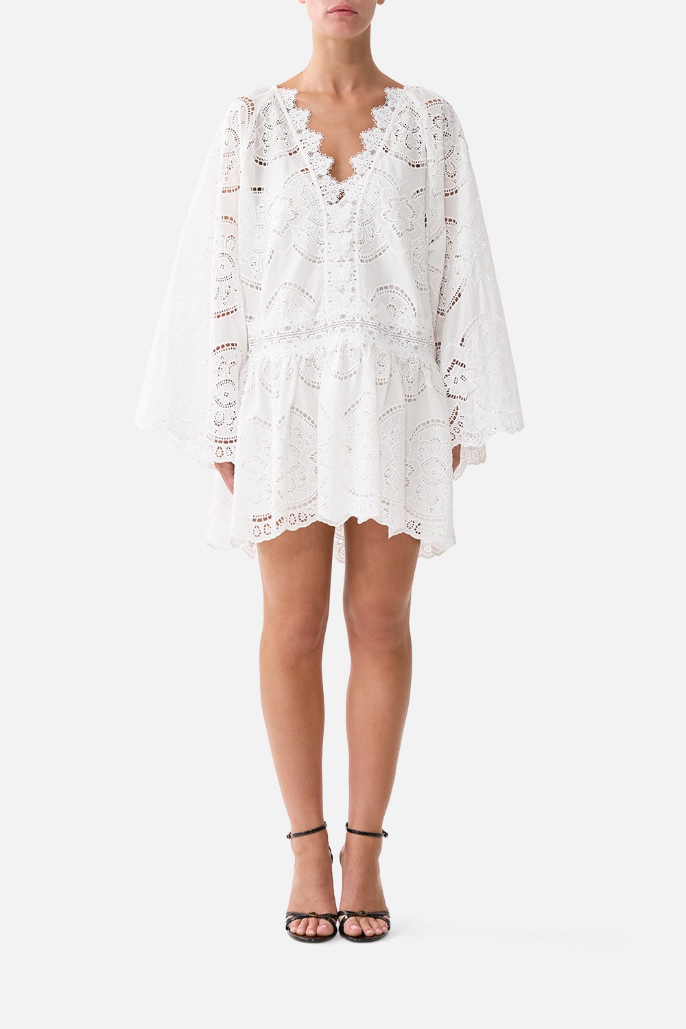 CAMILLA V Neck Relaxed Short Dress With Dropped Waist A Tiled Wonderland - Image 1