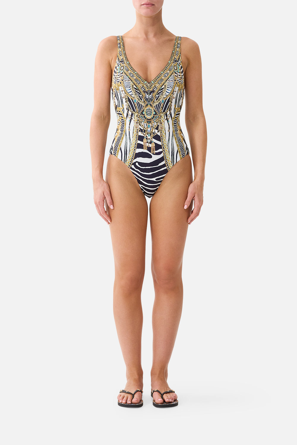 CAMILLA V Neck One Piece With V Back Zig Zag Zoo - Image 1