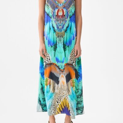 CAMILLA V Neck Midi Slip Dress Jungle Flight - Image 1