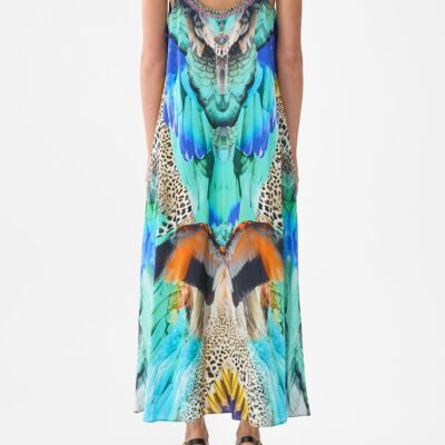 CAMILLA V Neck Midi Slip Dress Jungle Flight - Image 2