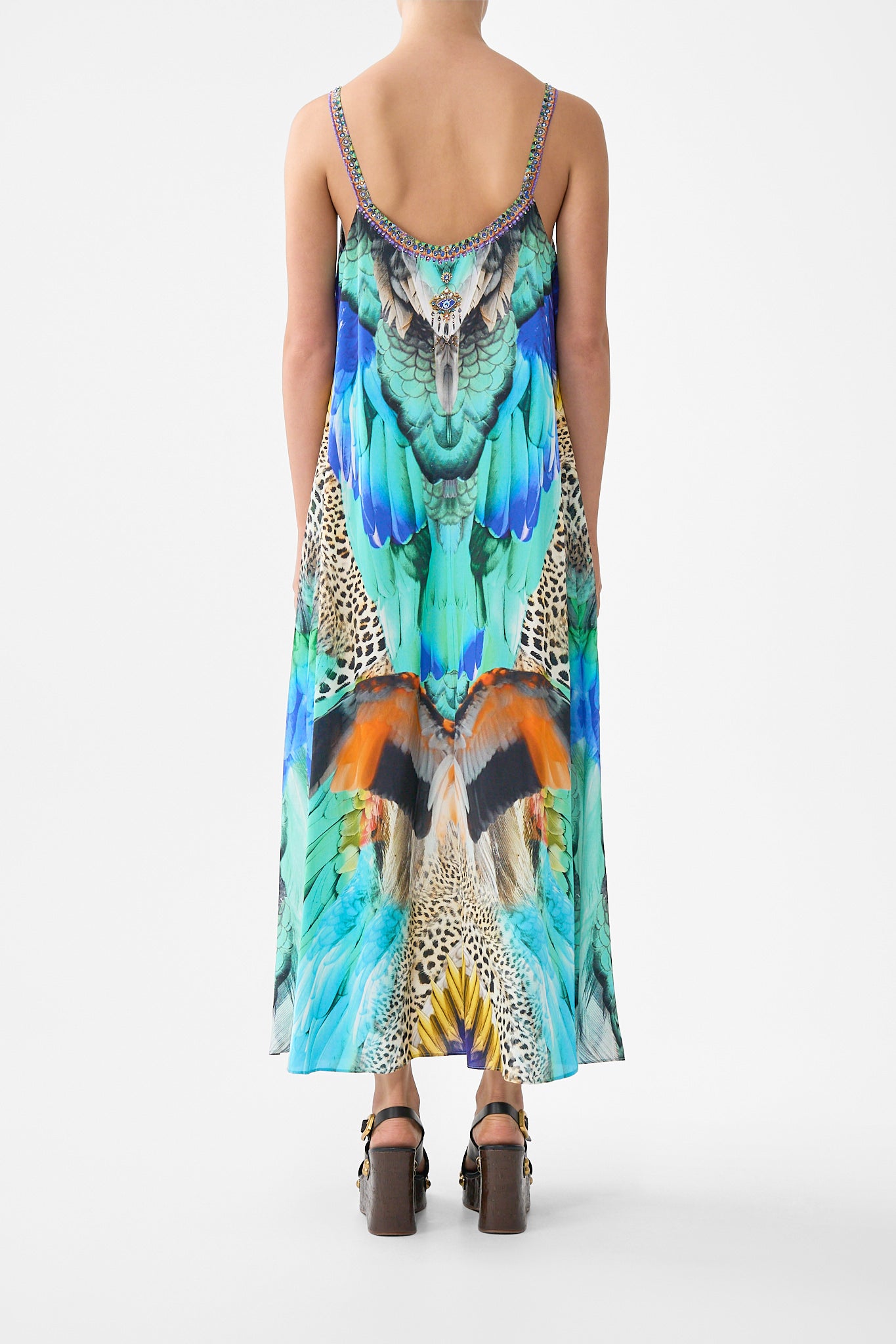 CAMILLA V Neck Midi Slip Dress Jungle Flight - Image 2