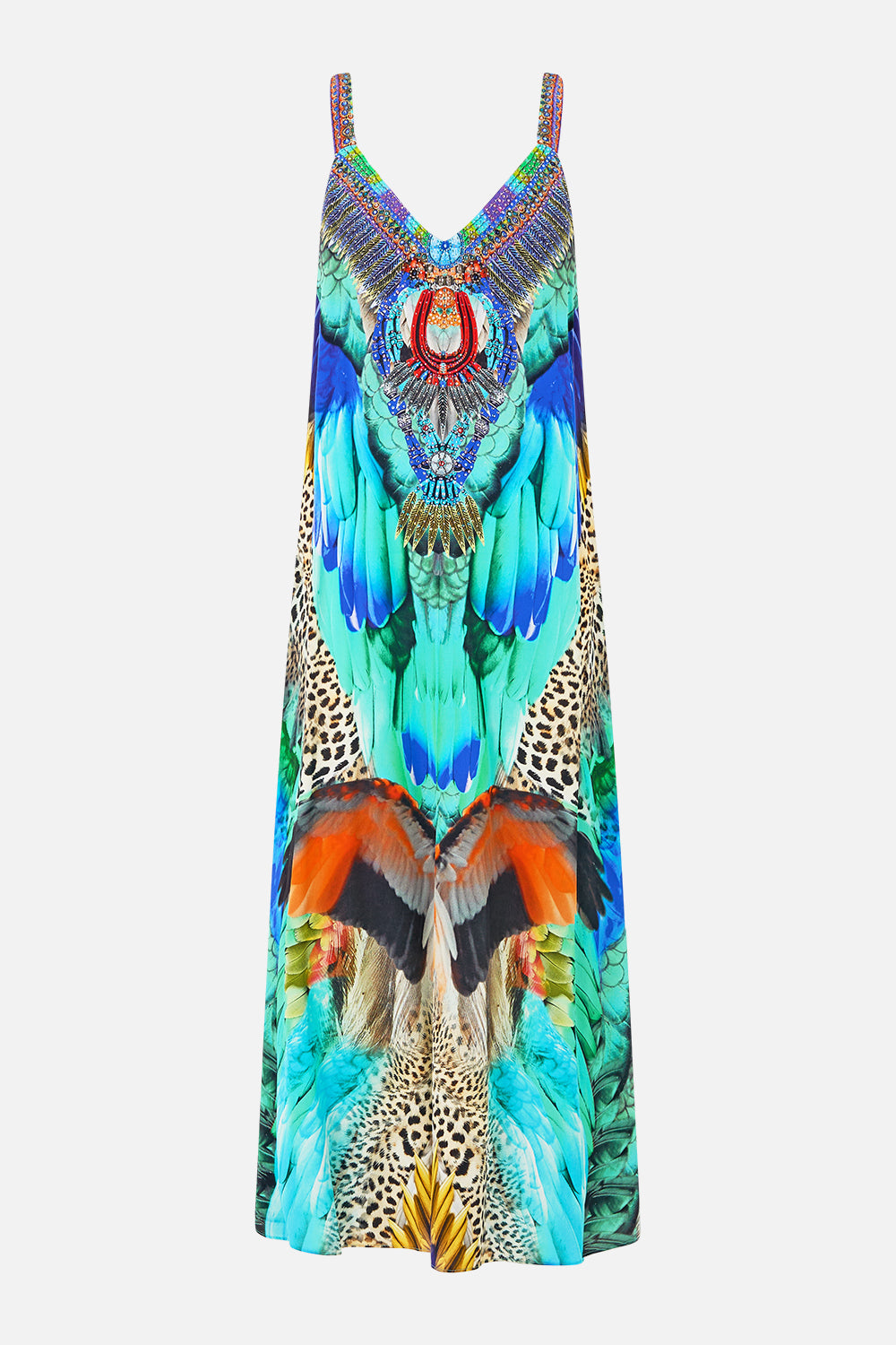 CAMILLA V Neck Midi Slip Dress Jungle Flight - Image 3