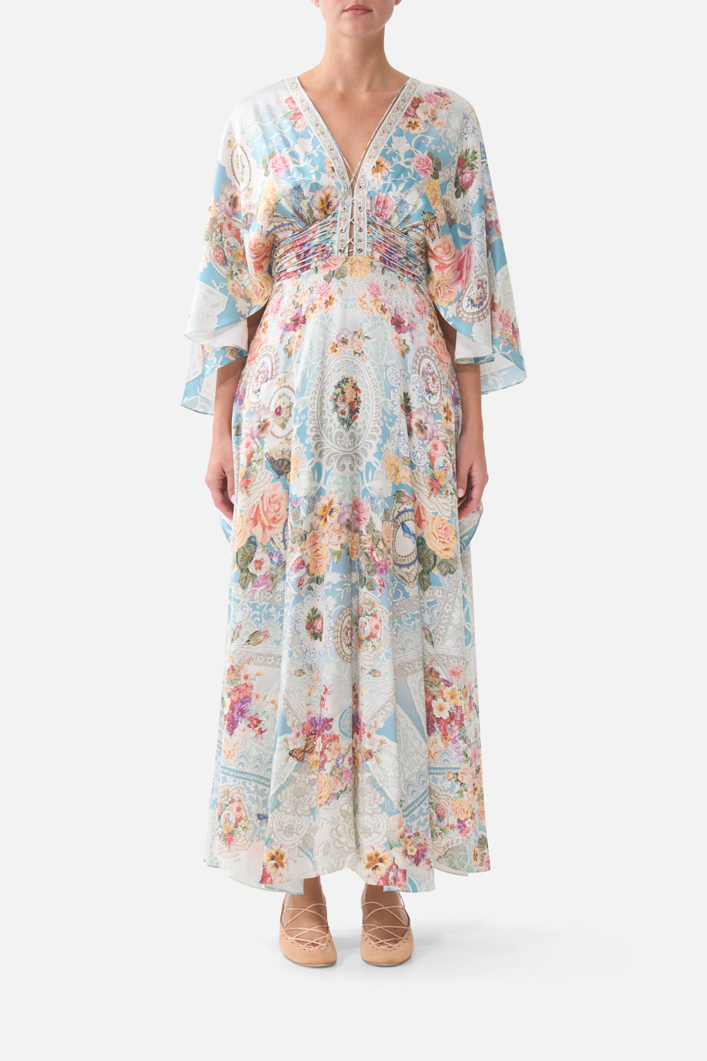 CAMILLA V Neck Lace UP Detail Long Dress A Taste for Lace - Image 1