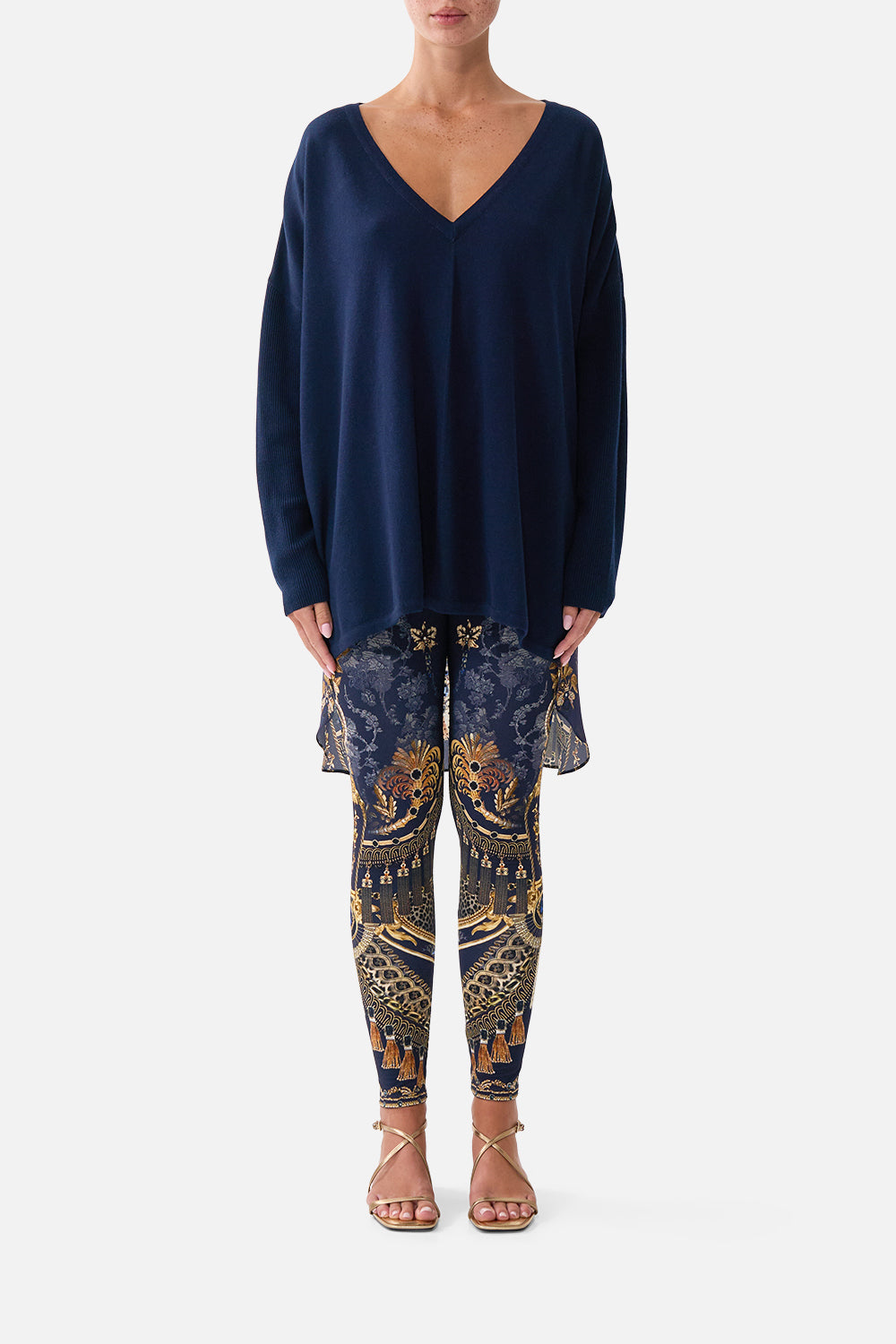 CAMILLA V Neck Jumper With Silk Back Cloaked - Image 1