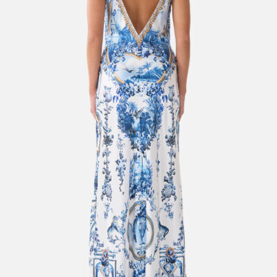 CAMILLA V Neck Full Length Bias Slip Dress the Porcelain Parlour - Image 2