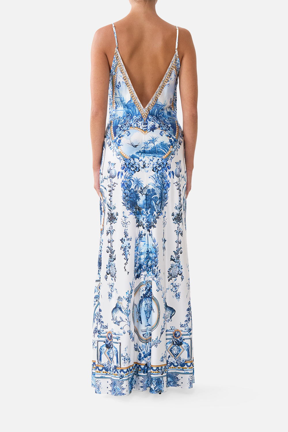 CAMILLA V Neck Full Length Bias Slip Dress the Porcelain Parlour - Image 2