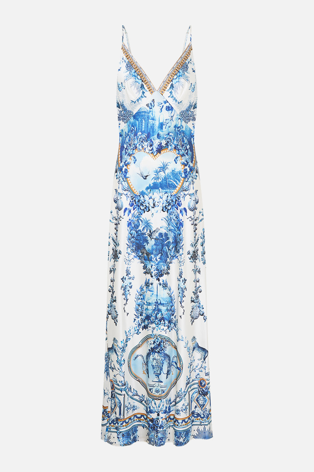 CAMILLA V Neck Full Length Bias Slip Dress the Porcelain Parlour - Image 3