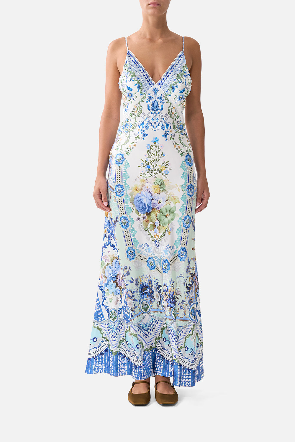 CAMILLA V Neck Full Length Bias Slip Dress MY Homespun Heart - Image 1