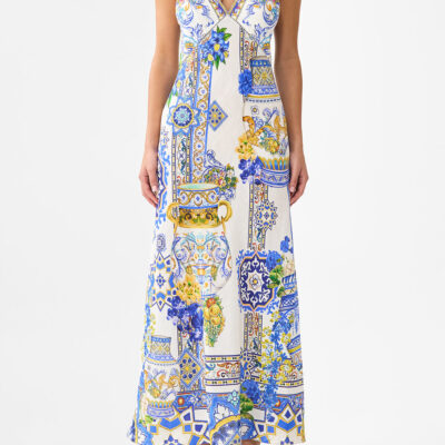 CAMILLA V Neck Full Length Bias Slip Dress Milla - Image 1
