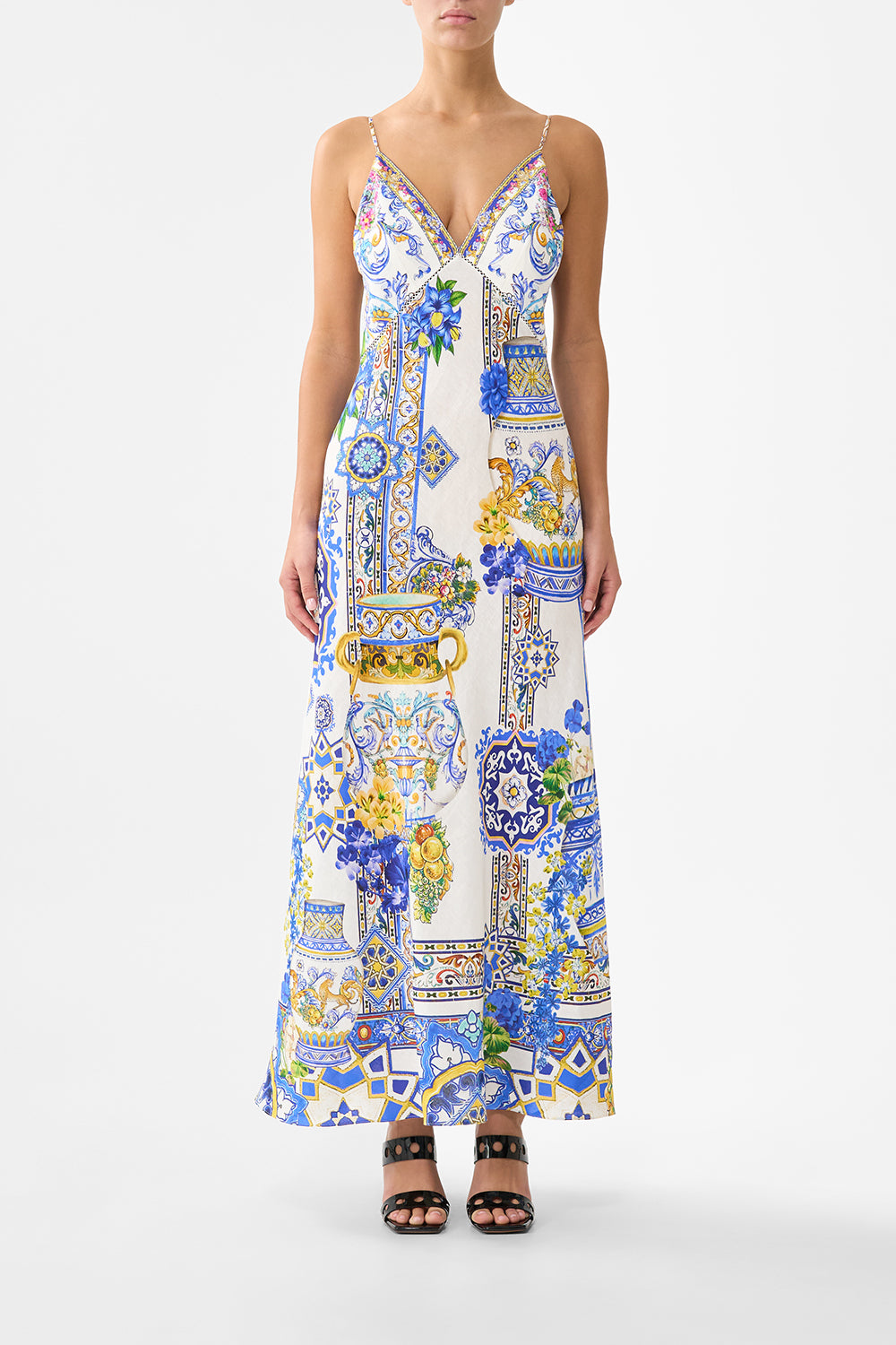 CAMILLA V Neck Full Length Bias Slip Dress Milla - Image 1