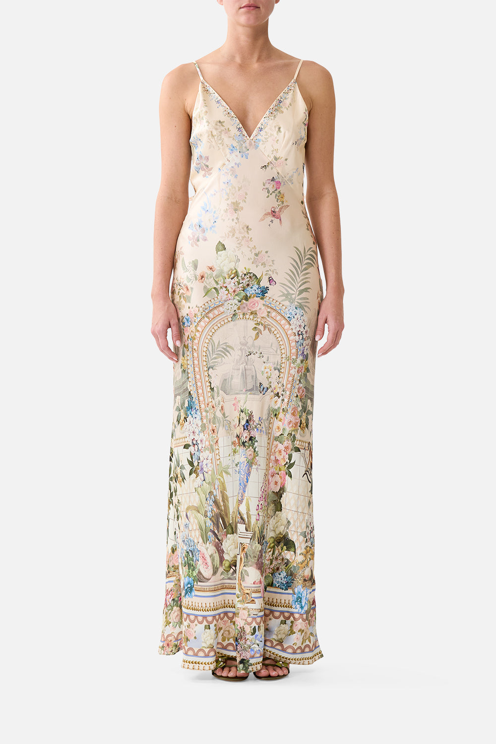 CAMILLA V Neck Full Length Bias Slip Dress Midsummer Masterpiece - Image 1