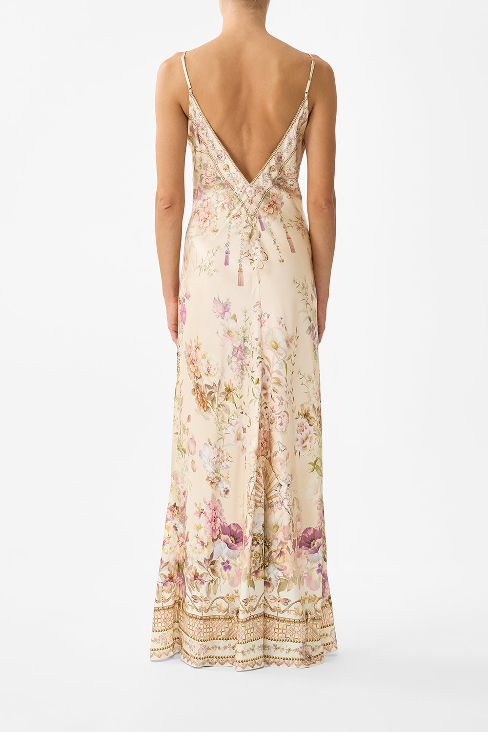 MNCAM131026140621177_2 CAMILLA V Neck Full Length Bias Slip Dress Adorned - Image 2