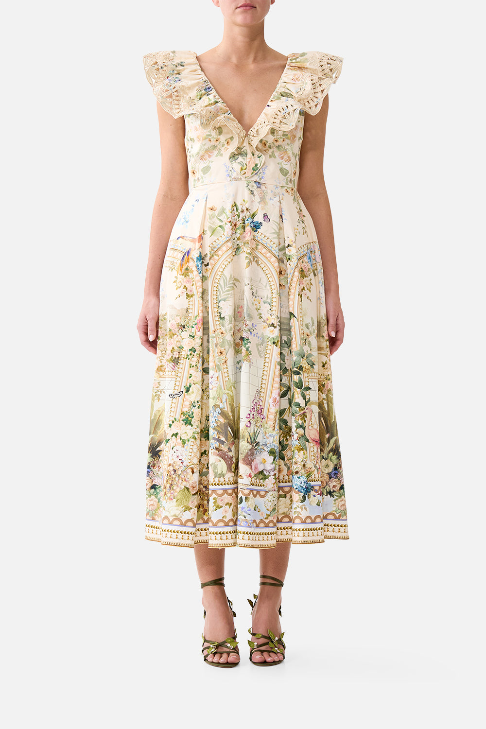 CAMILLA V Neck Frill Midi Dress Midsummer Masterpiece - Image 1