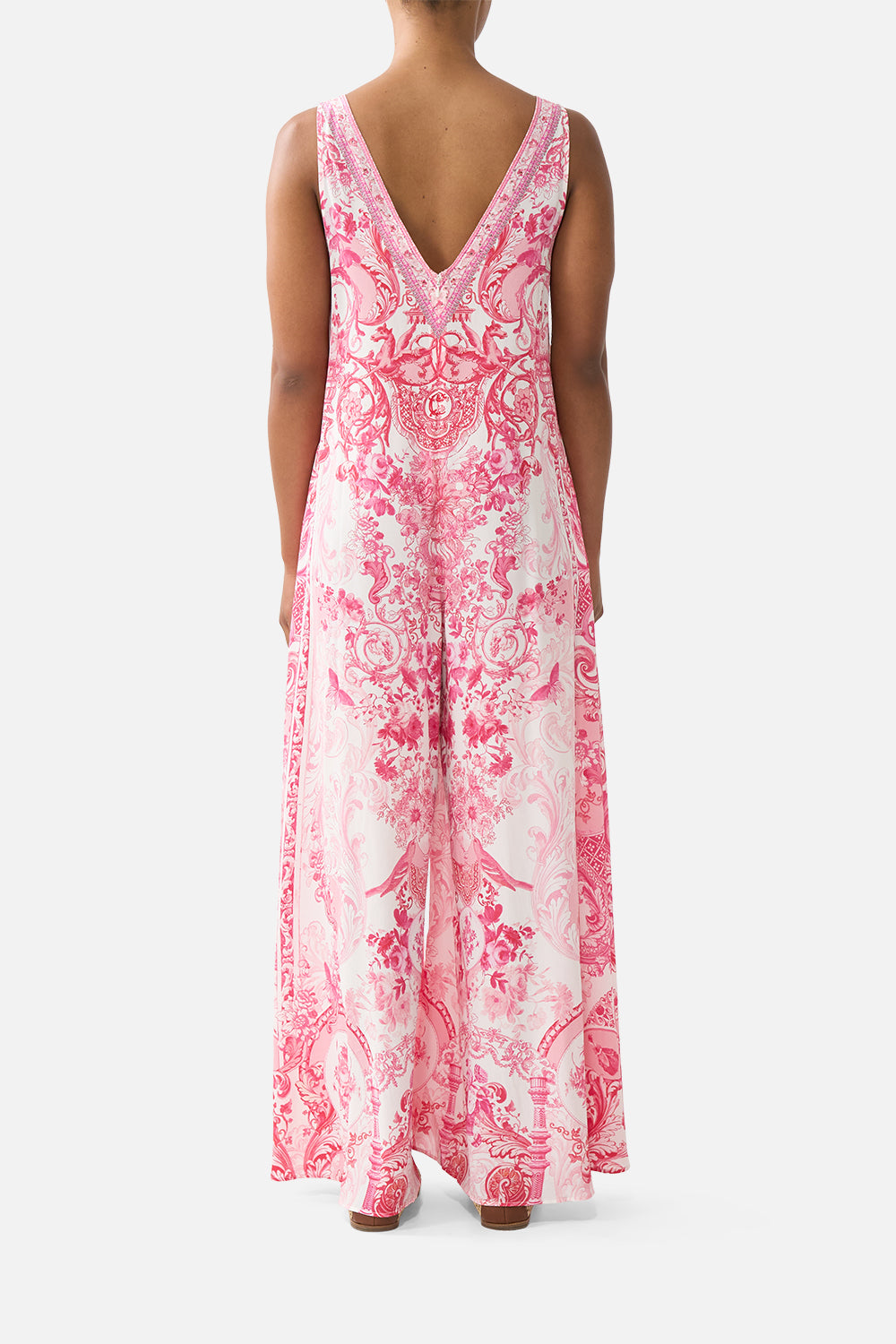 MNCAM131026140621180_2 CAMILLA V Neck Flared Jumpsuit Livin LA Vida Rosa - Image 2