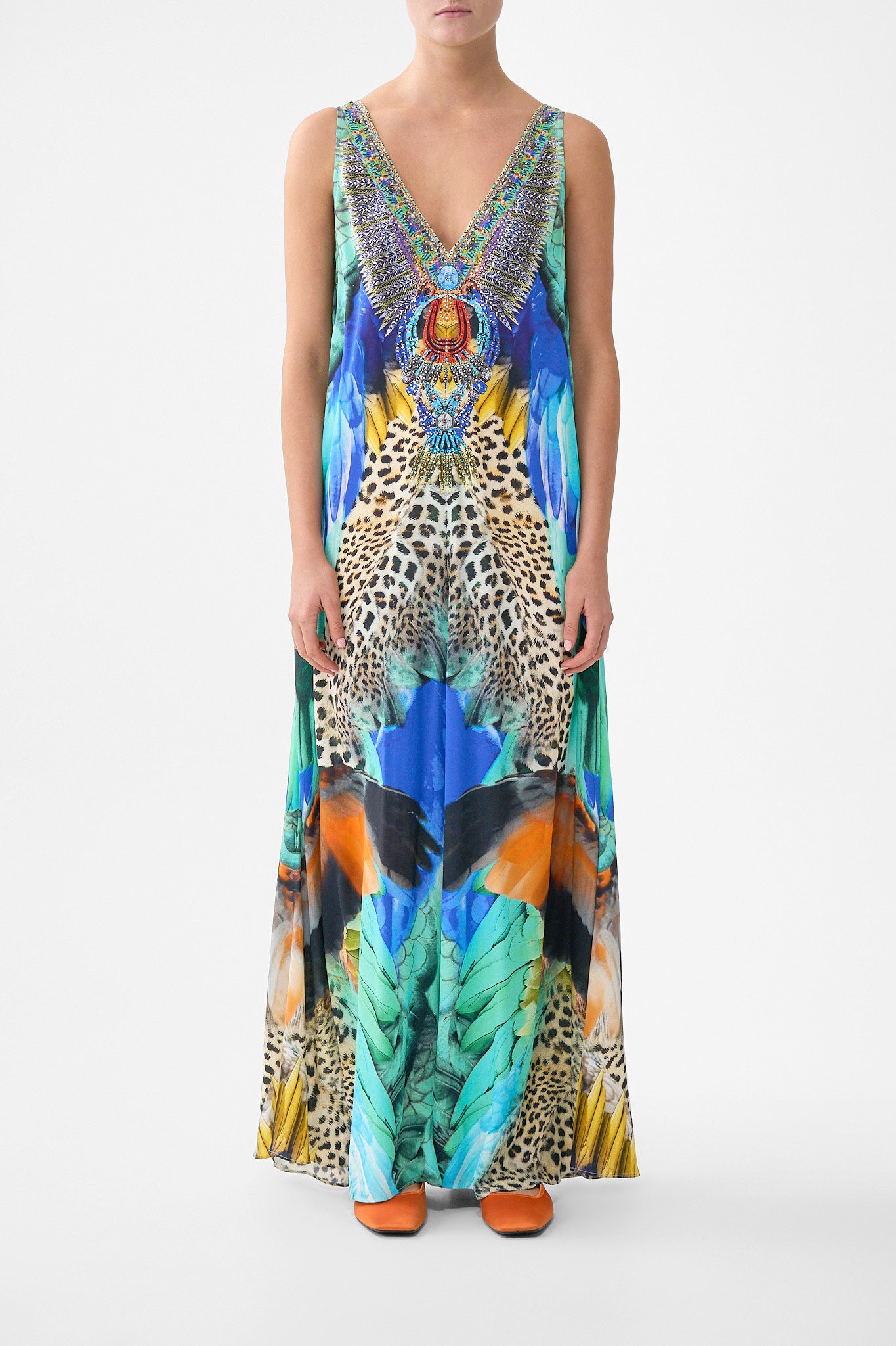 CAMILLA V Neck Flared Jumpsuit Jungle Flight - Image 1