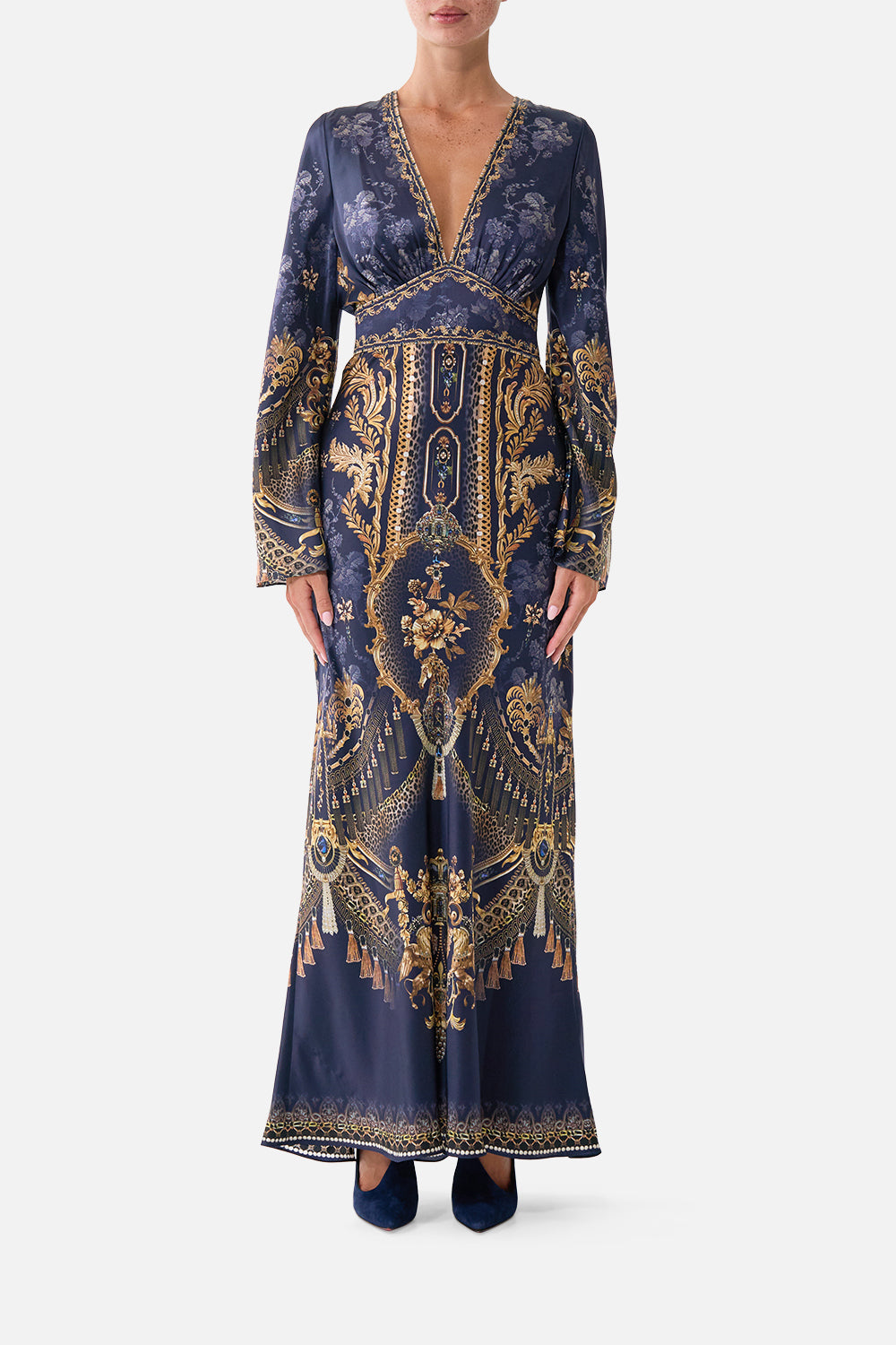 CAMILLA V Neck Dress With Flared Sleeve Cloaked - Image 1