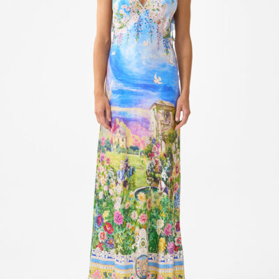 CAMILLA V Neck Bias Slip Dress With Back Frill Navàs Nouveau - Image 1