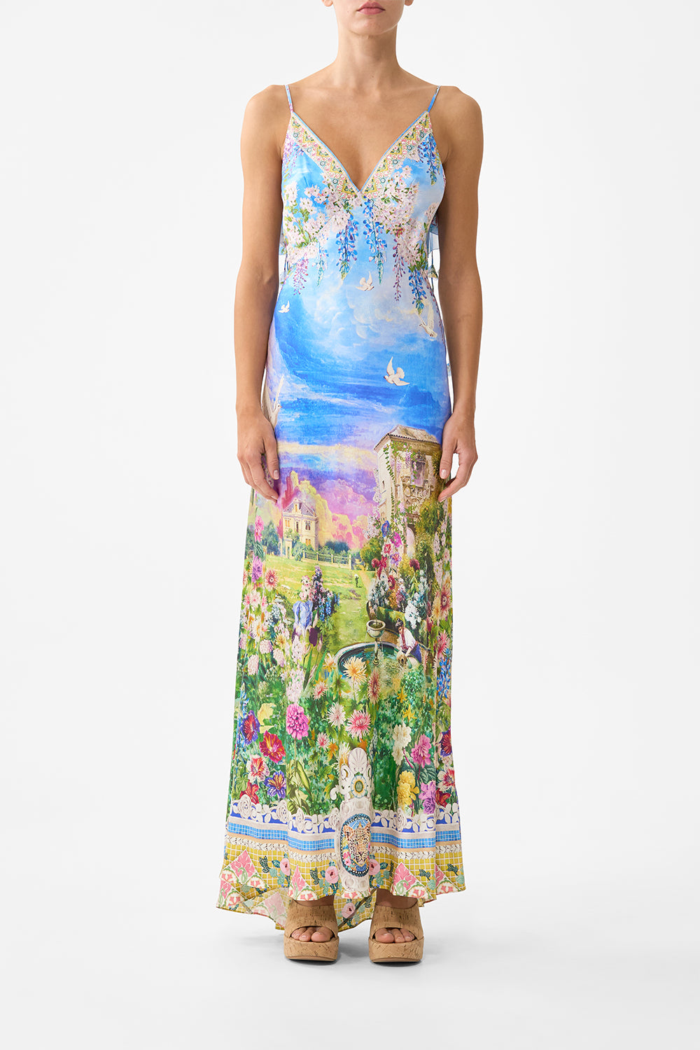 CAMILLA V Neck Bias Slip Dress With Back Frill Navàs Nouveau - Image 1