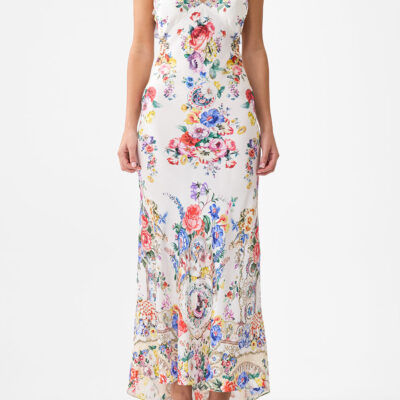CAMILLA V Neck Bias Slip Dress With Back Frill I Left MY Heart - Image 1