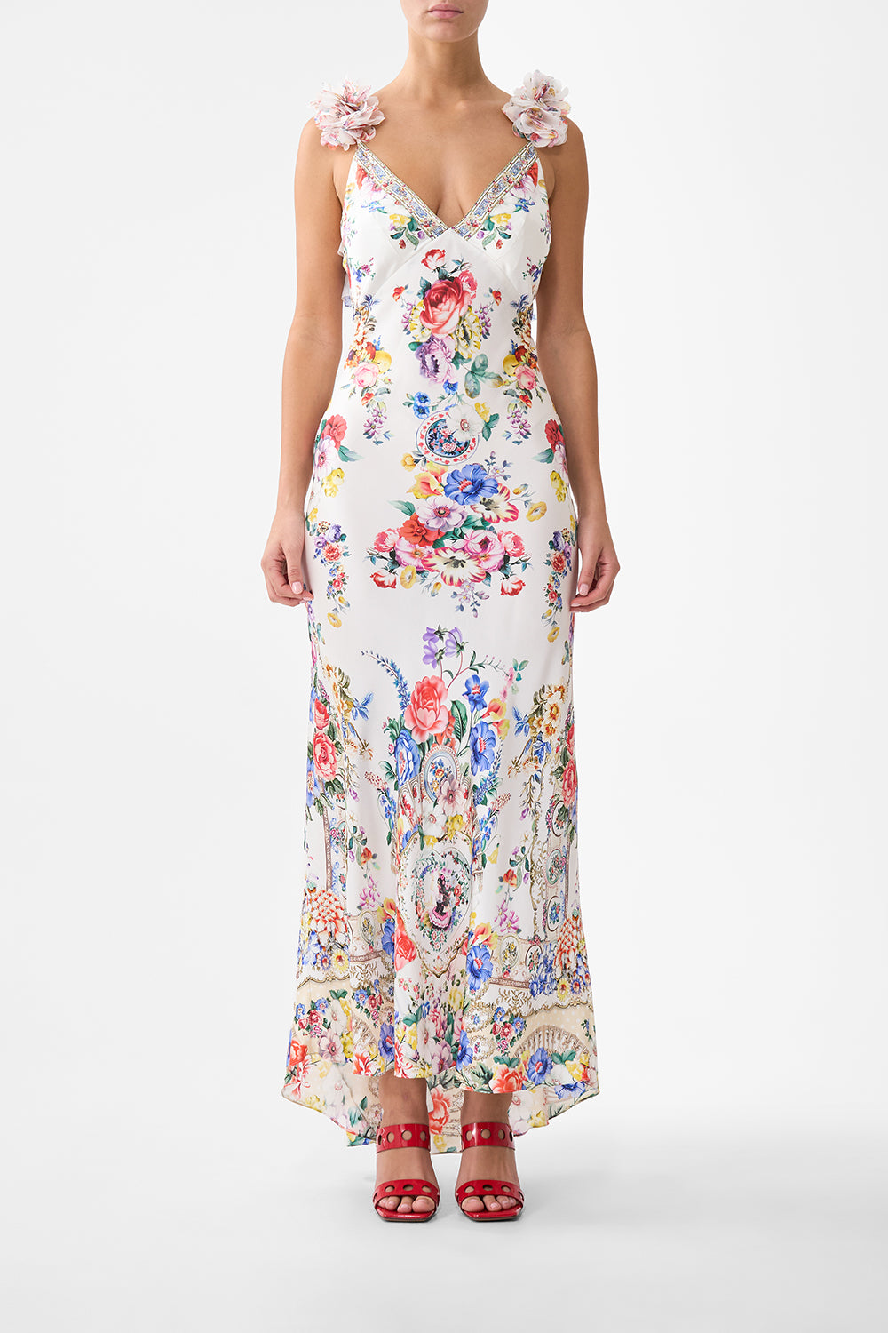 CAMILLA V Neck Bias Slip Dress With Back Frill I Left MY Heart - Image 1