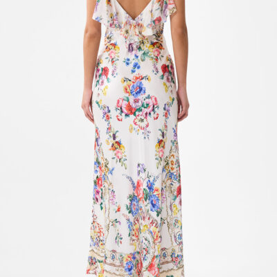 CAMILLA V Neck Bias Slip Dress With Back Frill I Left MY Heart - Image 2
