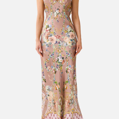 CAMILLA V Neck Bias Slip Dress With Back Frill Chamber OF Blooms - Image 1