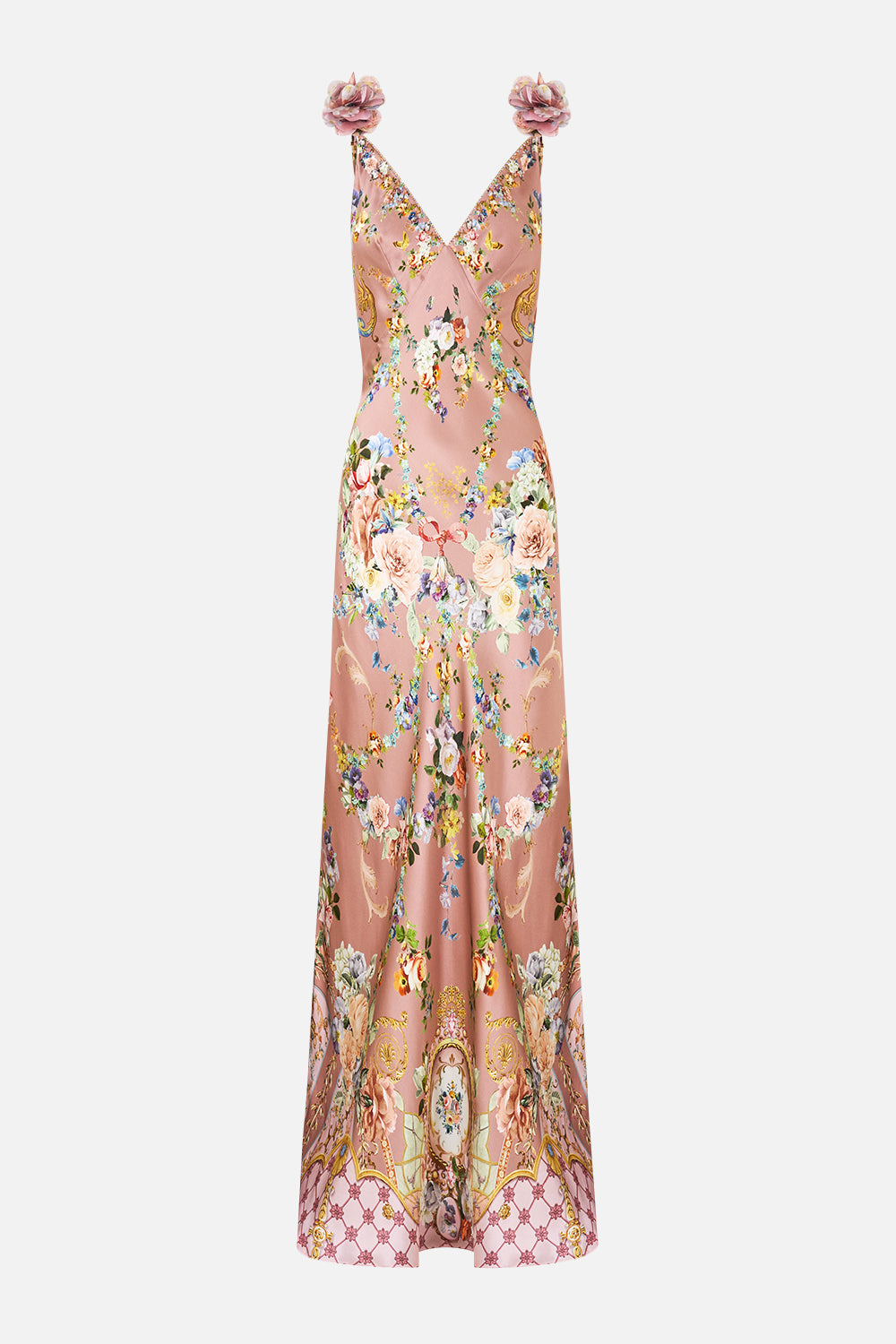 CAMILLA V Neck Bias Slip Dress With Back Frill Chamber OF Blooms - Image 3