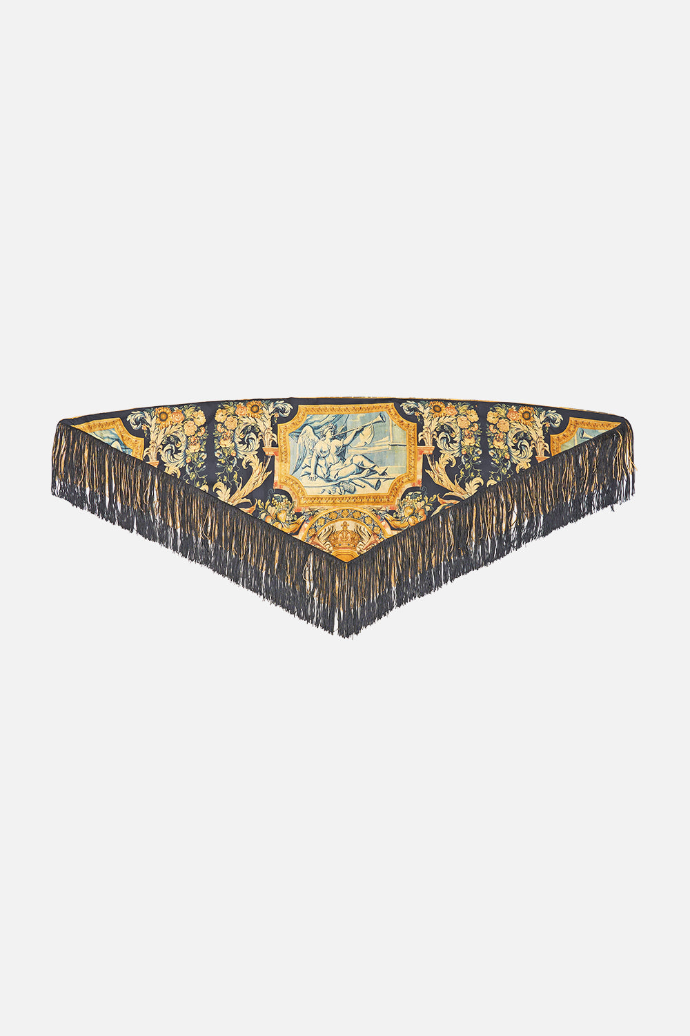 MNCAM131026140621238_2 CAMILLA Triangular Silk Twill Scarf With Fringing Museum Memoirs - Image 2