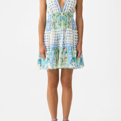 CAMILLA Tiered Short Dress With Shoulder Ties Midsummer Mosaics - Image 1