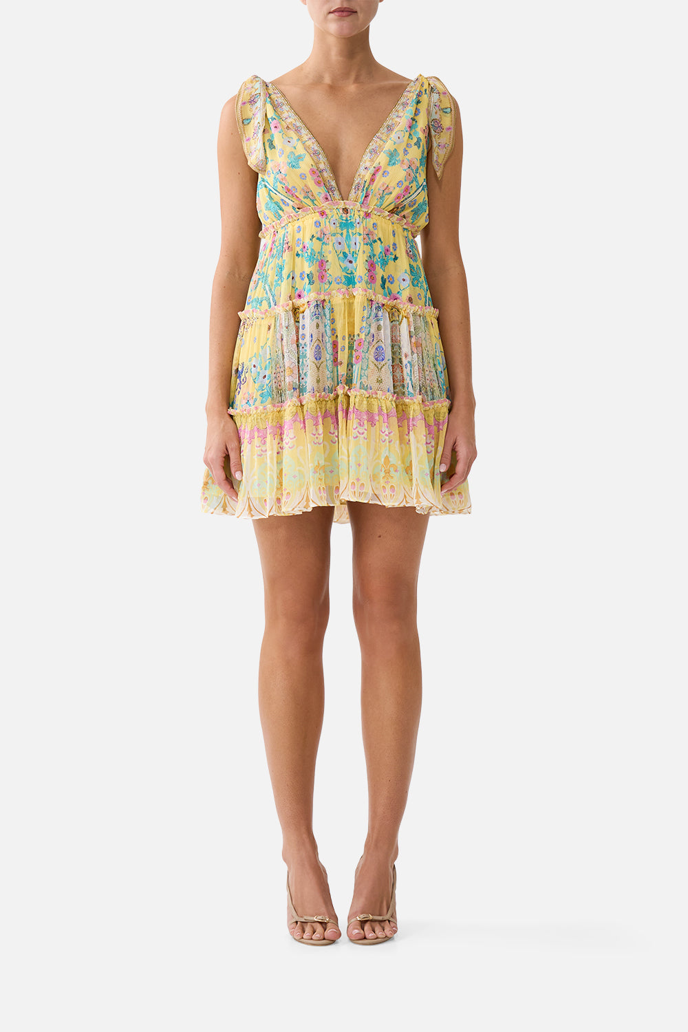 CAMILLA Tiered Short Dress With Shoulder Ties Barcelona Bebe - Image 1
