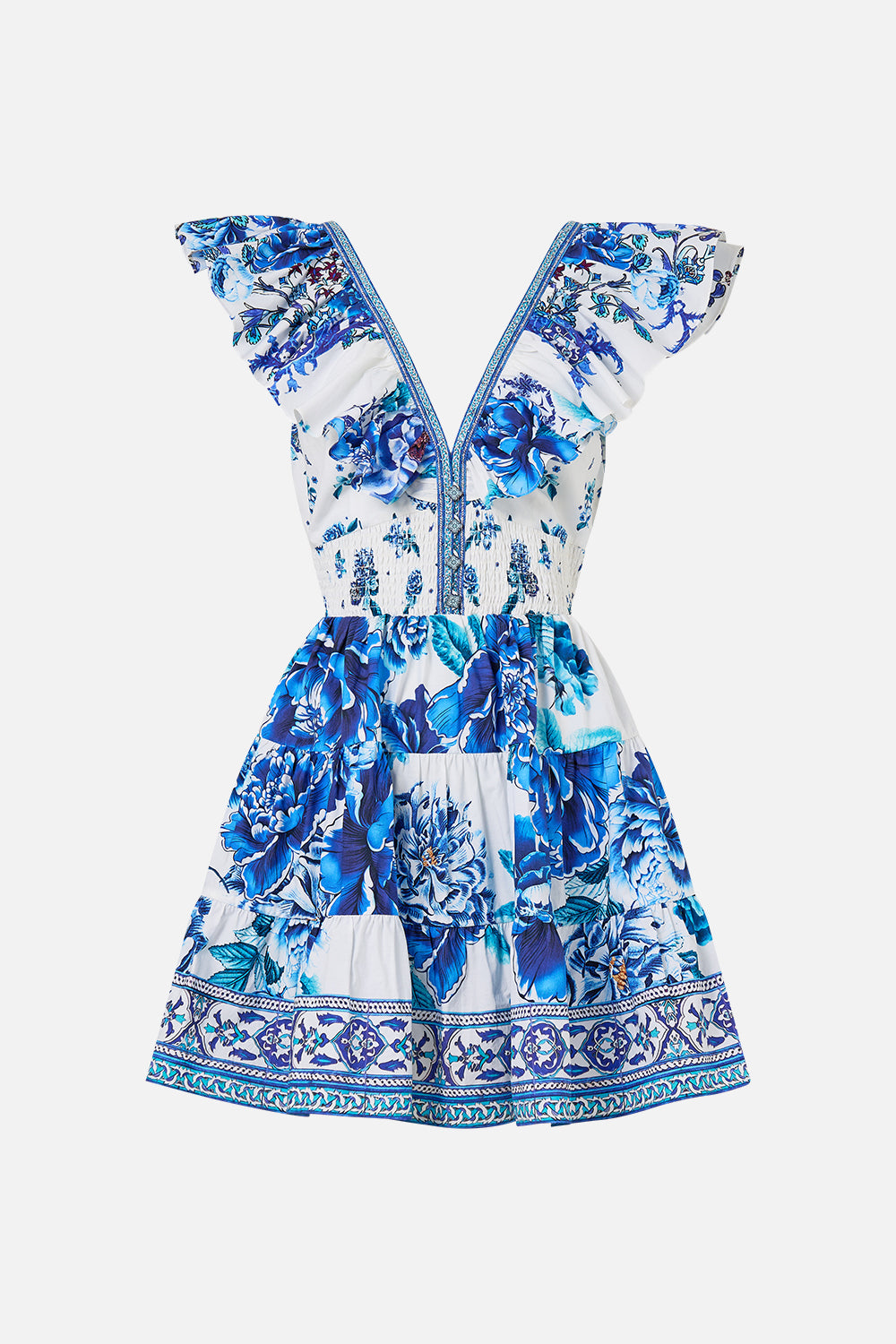 MNCAM131026140621261_3 CAMILLA Tiered Short Dress With Neck Frill A Ceramic Garden - Image 3
