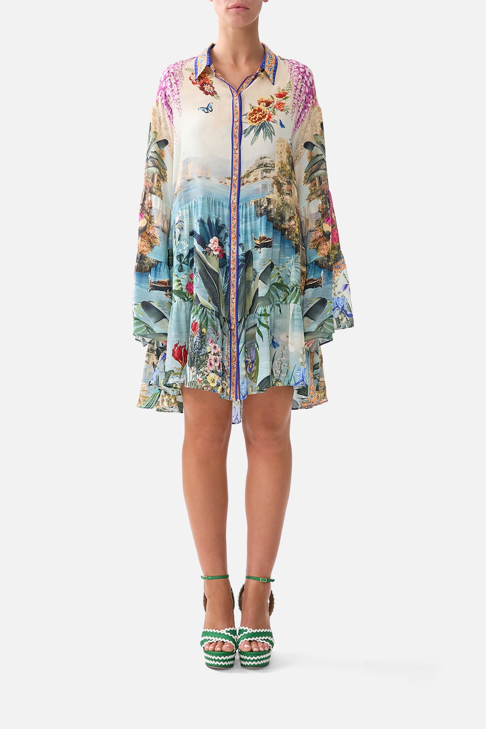 CAMILLA Tiered Dress With Collar Bodrum Botanicals - Image 1